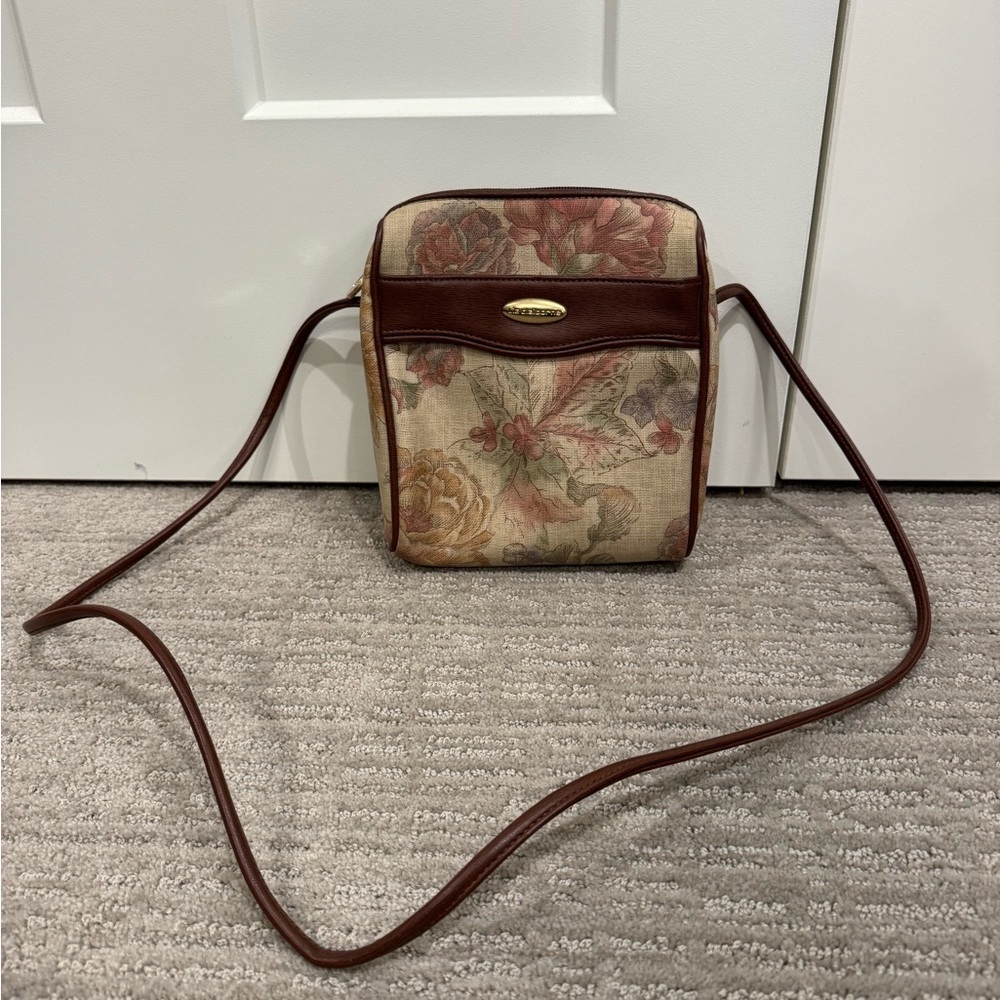 Vintage Liz Claiborne Floral Crossbody Bag with Brown Accents